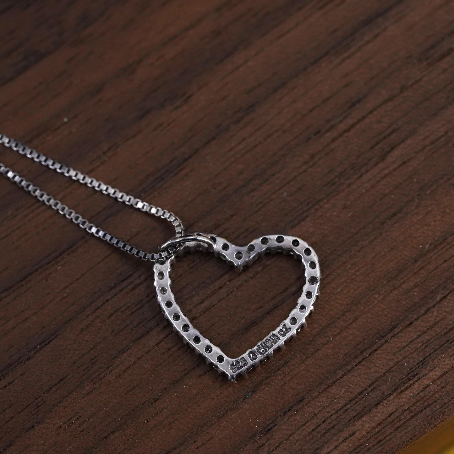 18", Sterling silver necklace, Italy 925 box chain cluster cz heart pendant