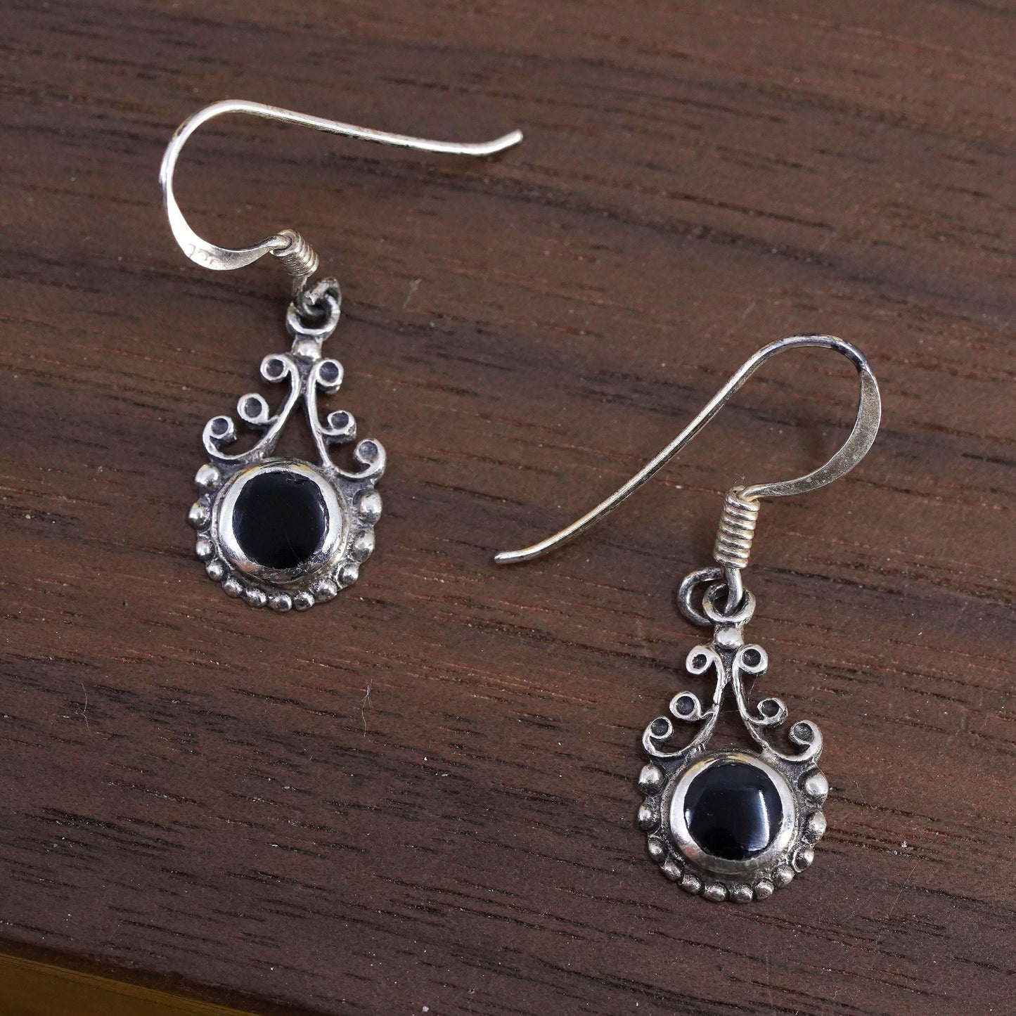 Vintage Sterling 925 silver handmade earrings with onyx and beads
