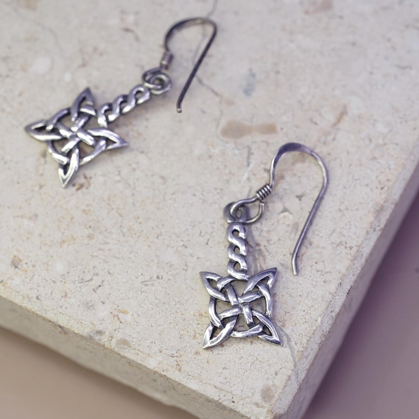 Vintage sterling silver handmade earrings, 925 celtic knot Irish drop