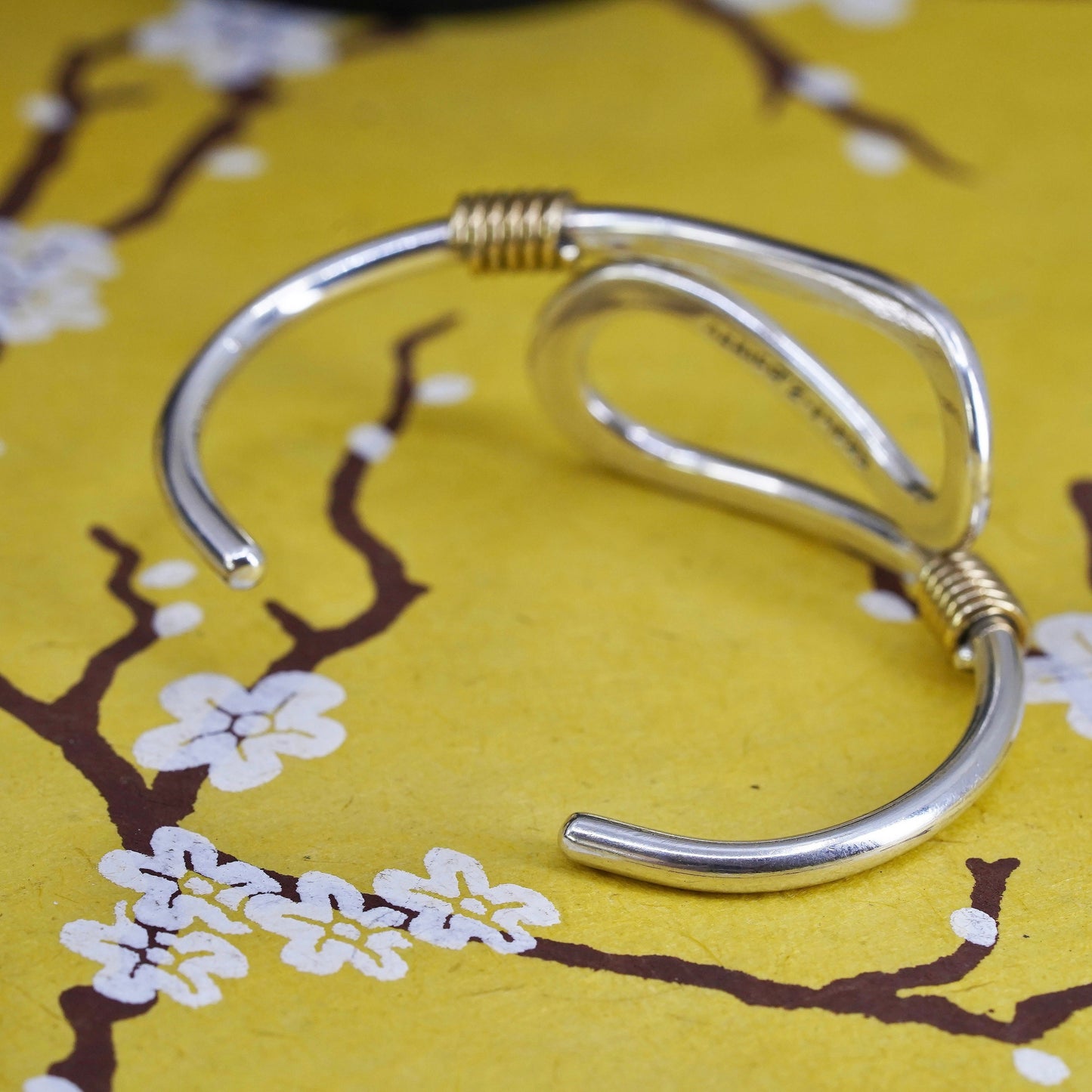 5.75”, two tone Sterling silver handmade bracelet, 925 cuff rope around details