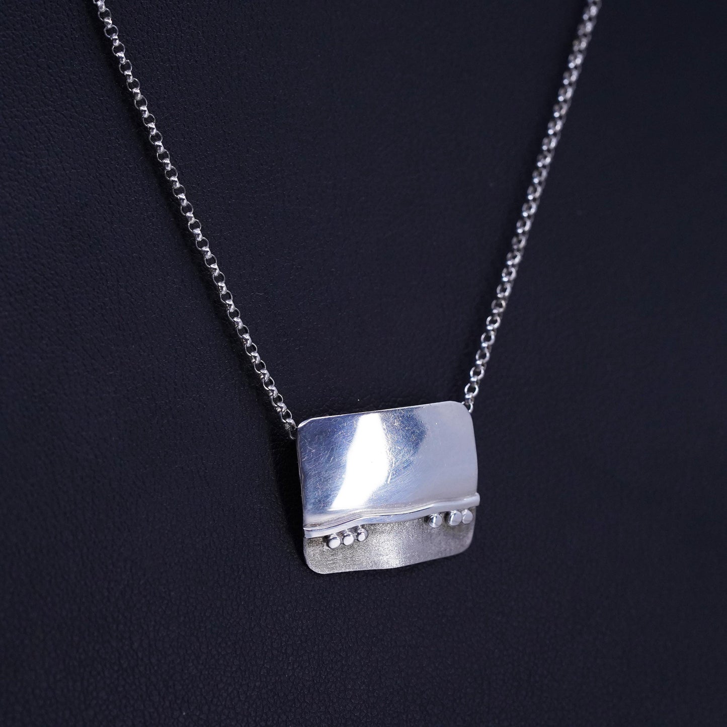 16”, southwestern Sterling 925 silver bead necklace two tone landscape pendant