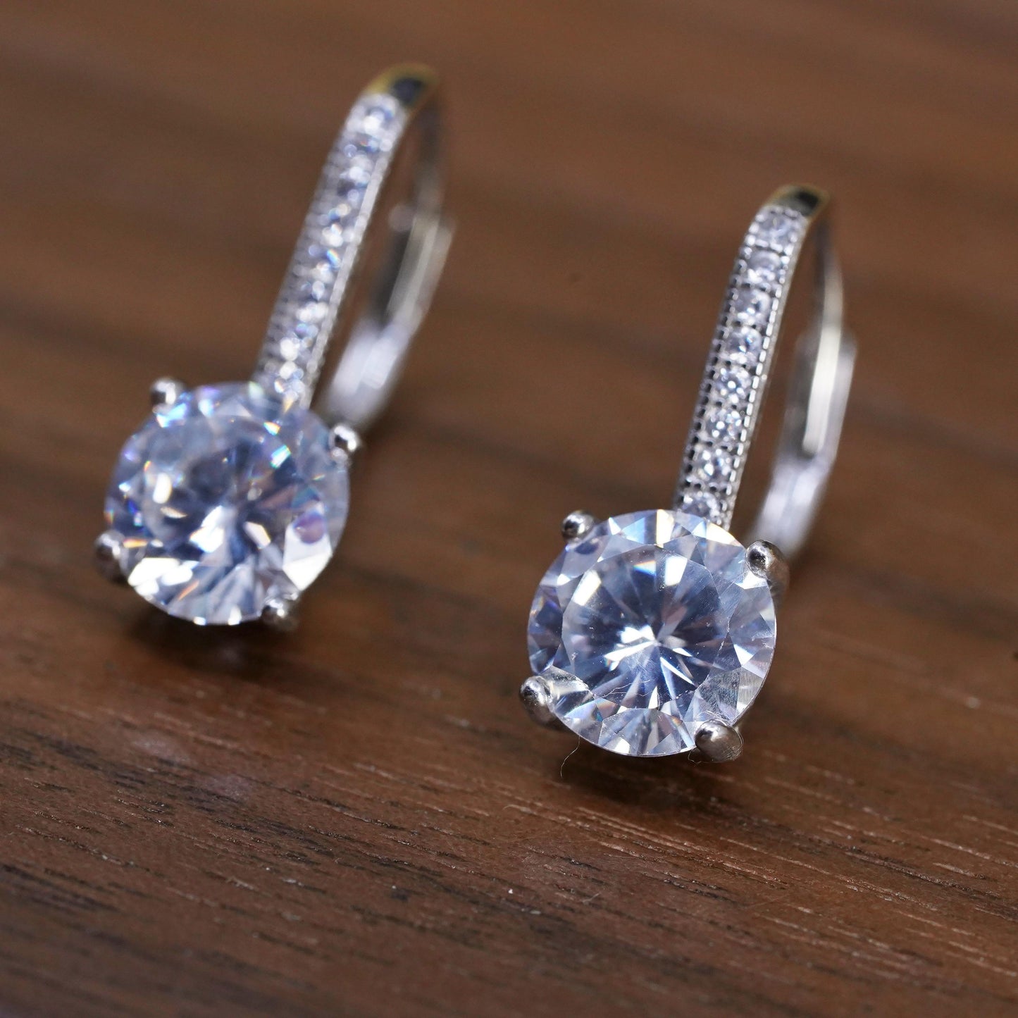 Vintage Sterling 925 silver handmade earrings with cluster CZ and lever back