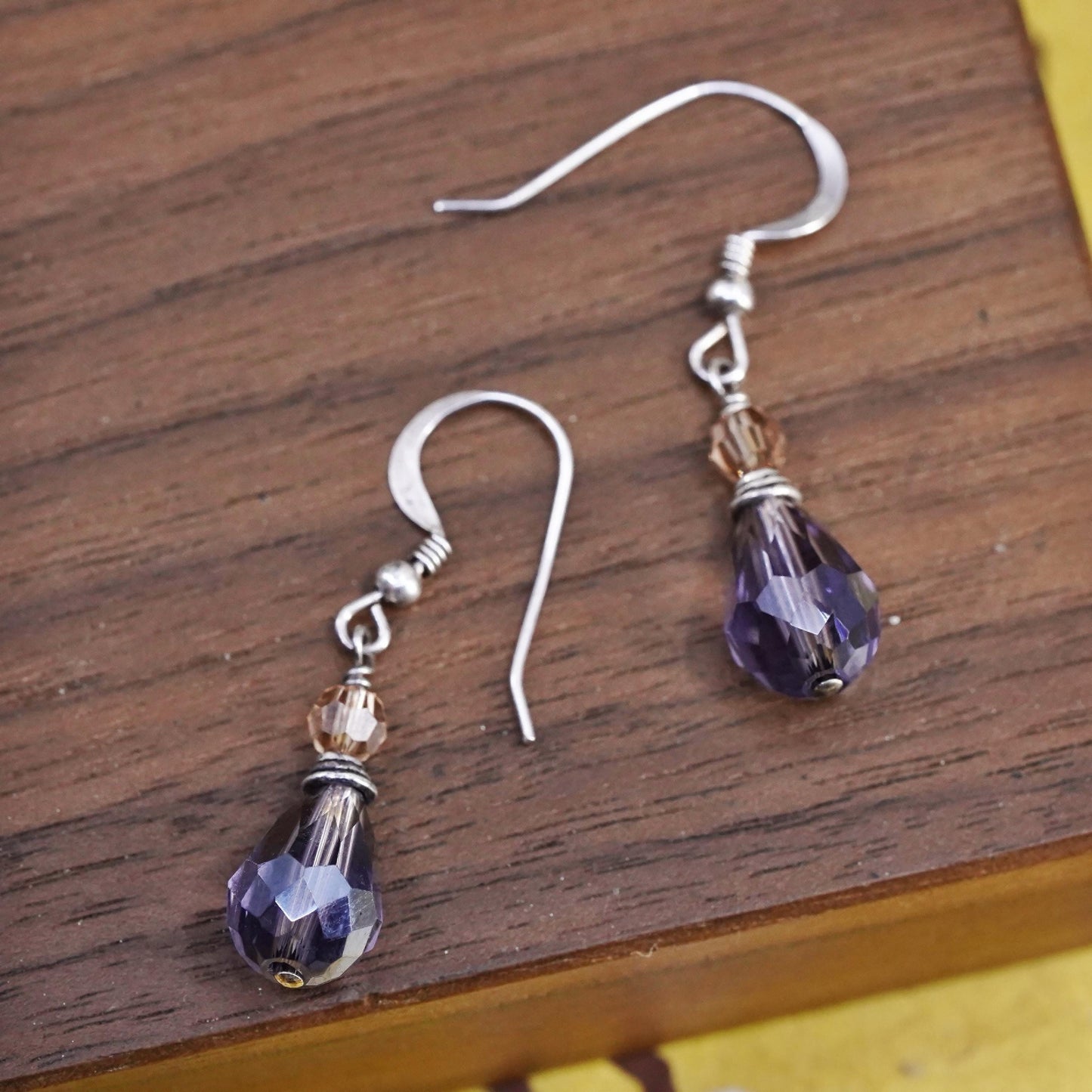 Vintage Sterling 925 silver handmade earrings with teardrop amethyst