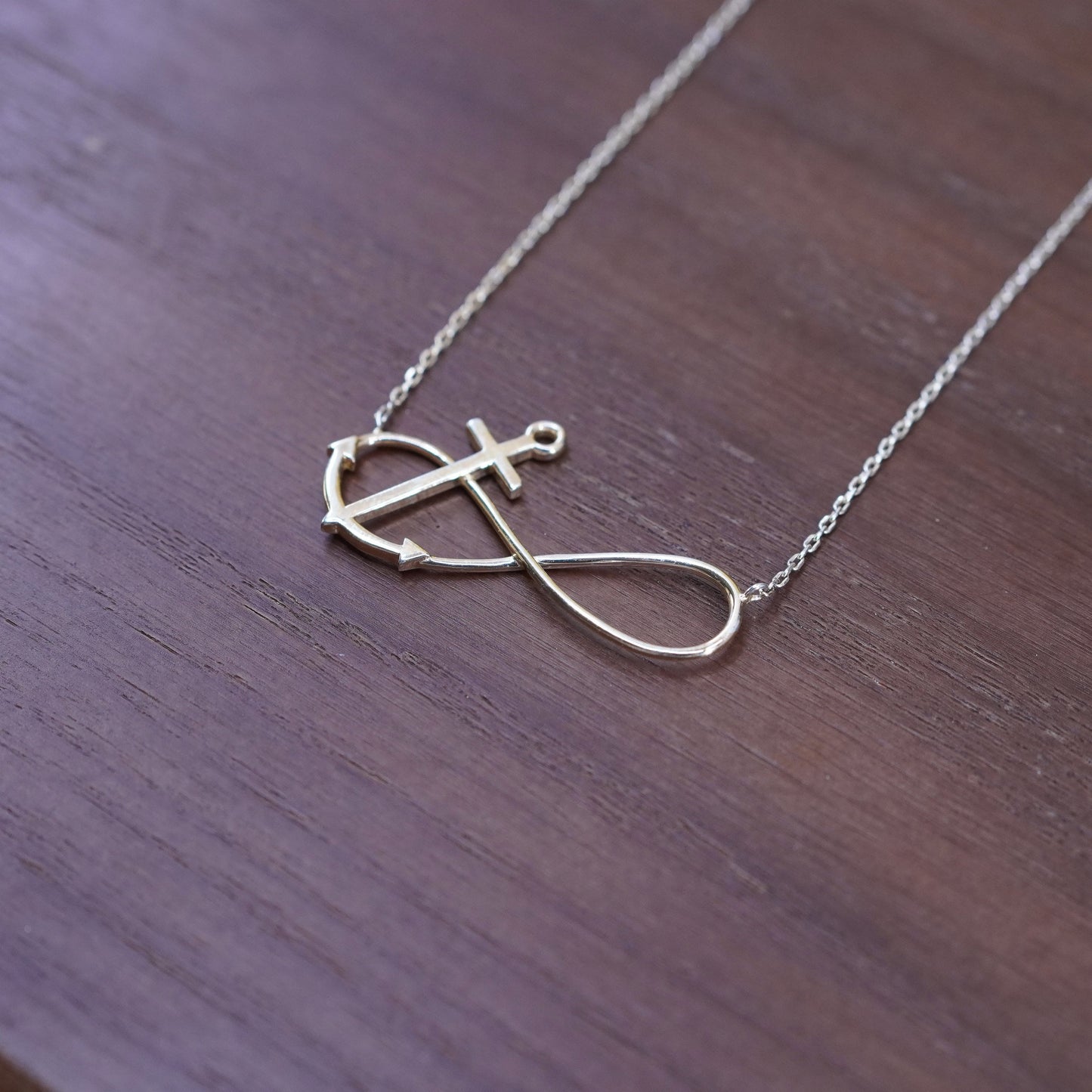 16+2”, vermeil gold Sterling silver necklace, 925 chain infinity loop cross