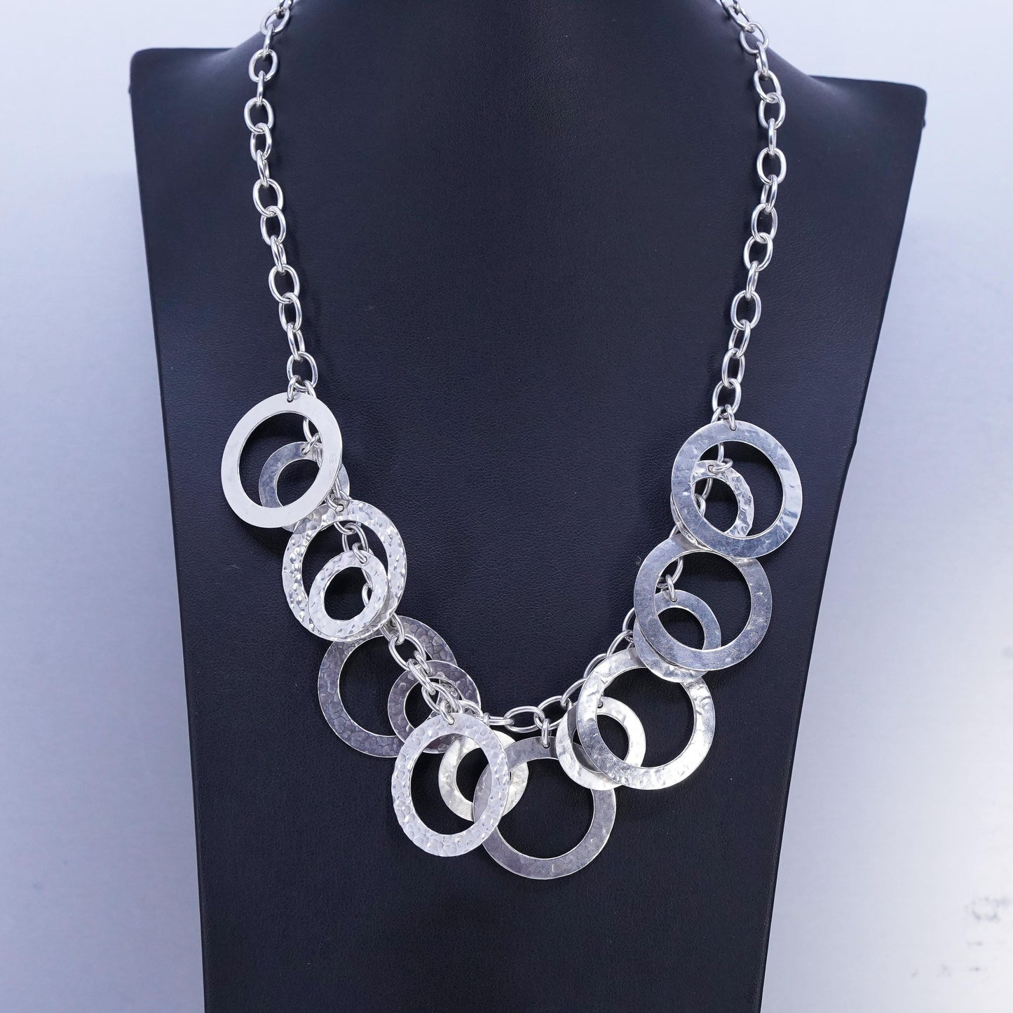 20", vintage Mexican Sterling 925 silver circle necklace circle disc pendants