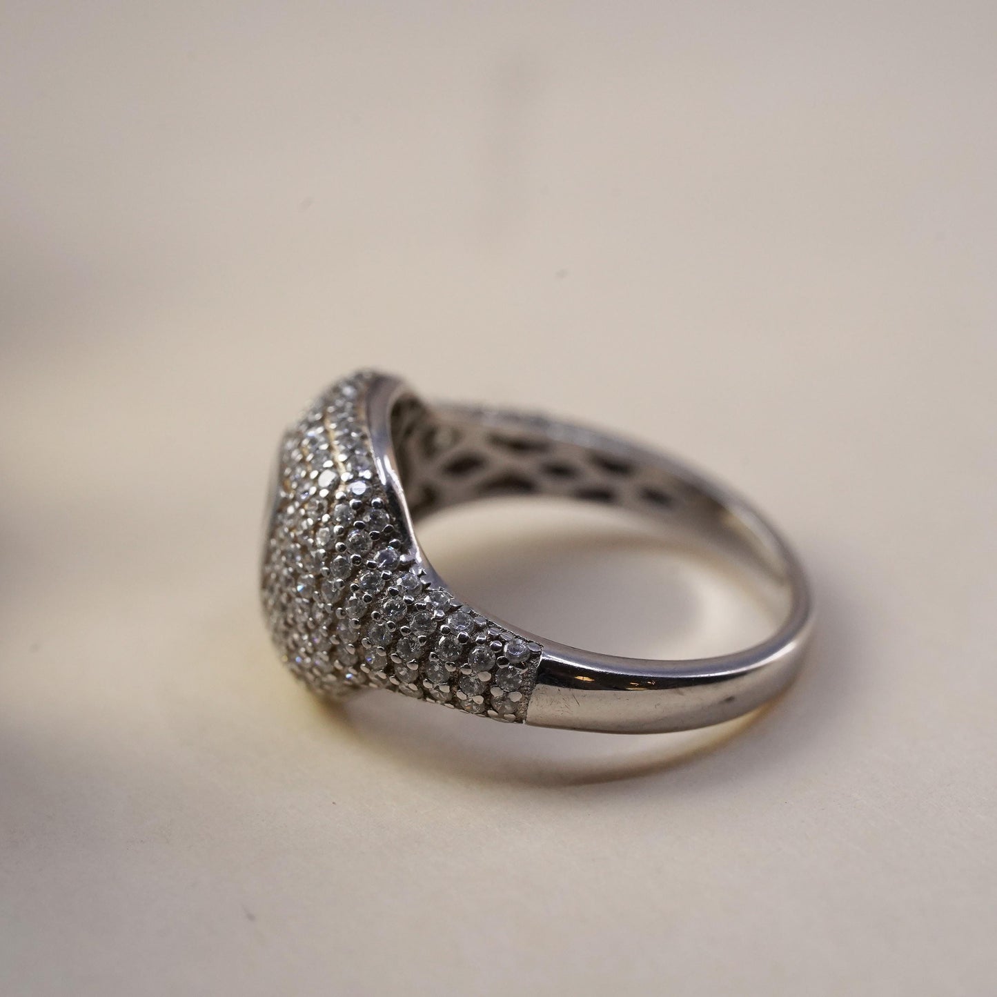 Size 5.75, Vintage Sterling silver ring, 925 silver cluster CZ, engagement ring