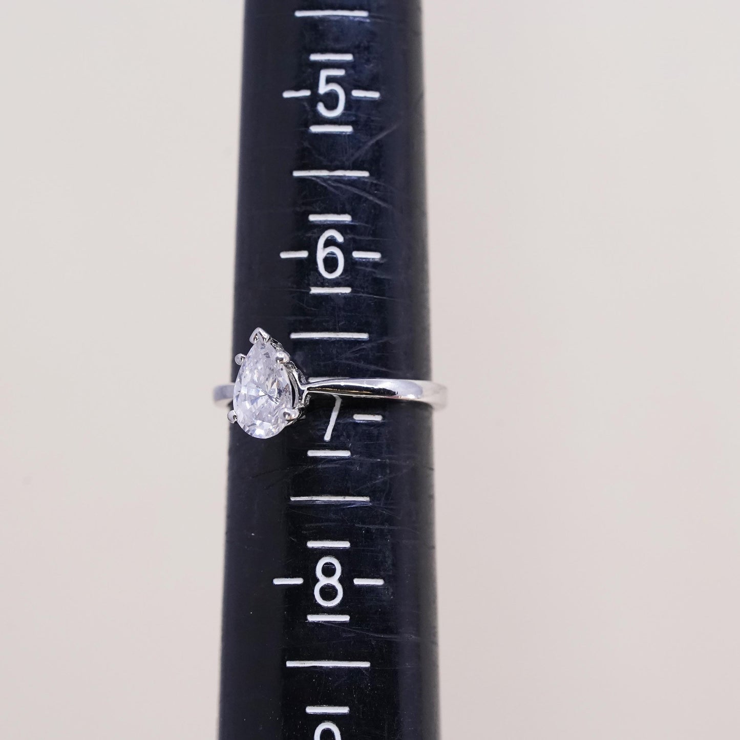 Size 6.75, Sterling silver ring, 925 silver w/ teardrop cut cz, engagement ring