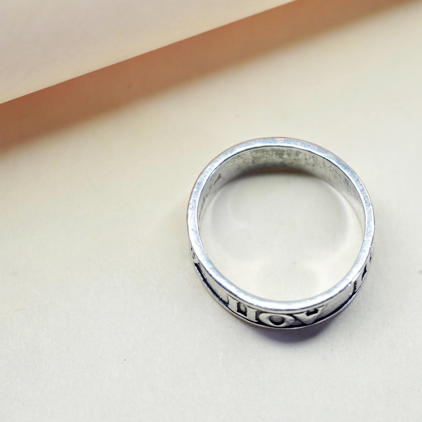 Size 6, Sterling 925 Silver Letter Band Ring | Raised Alphabet alpha omicron pi