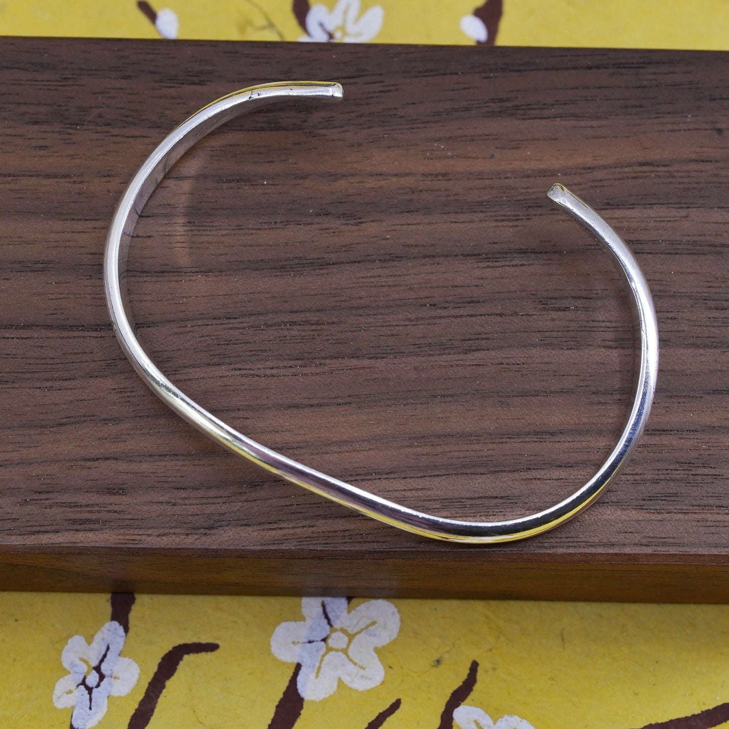 6.5", Vintage Mexican Sterling silver handmade bracelet, modern 925 wavy cuff