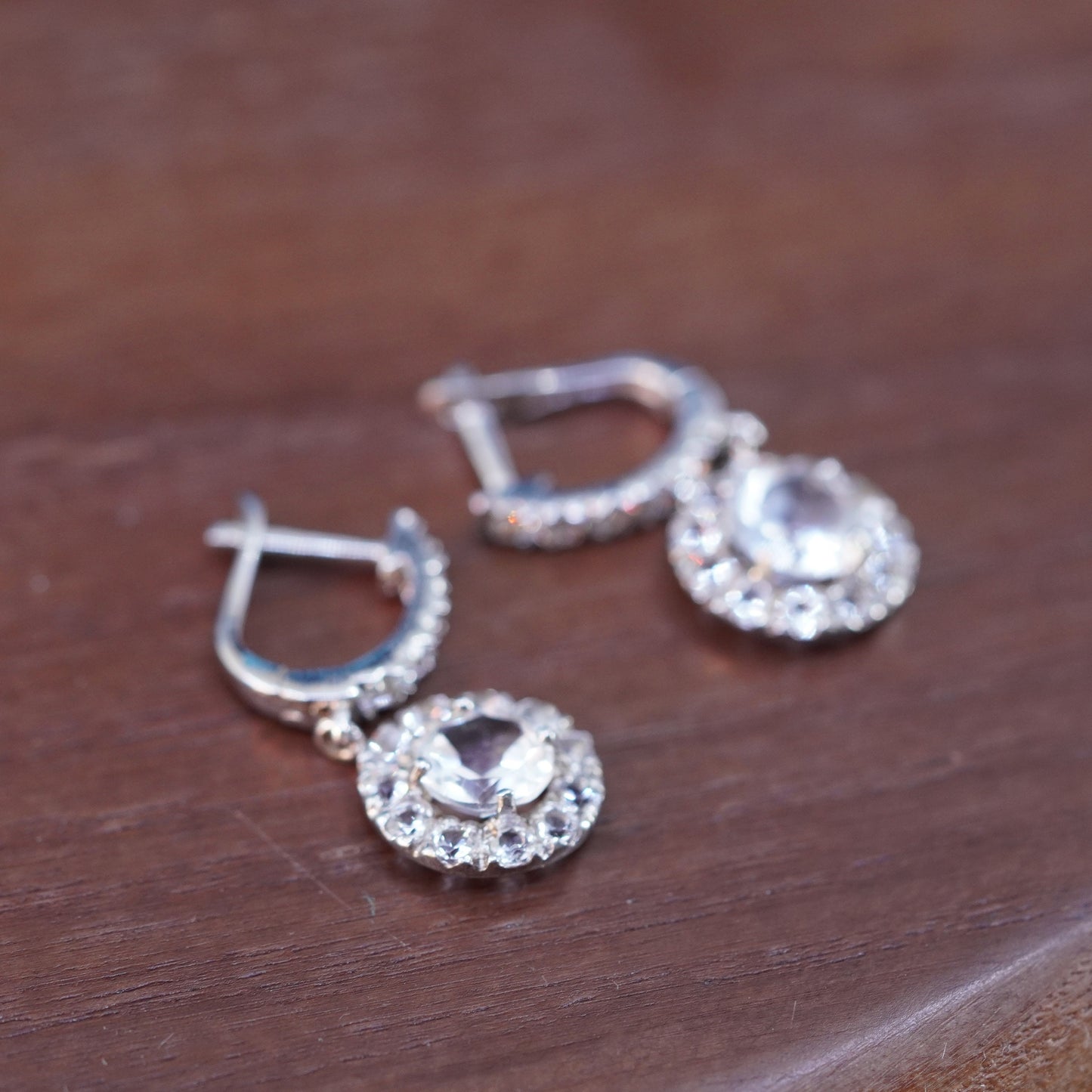 Vintage Sterling 925 silver handmade hoops earrings with CZ