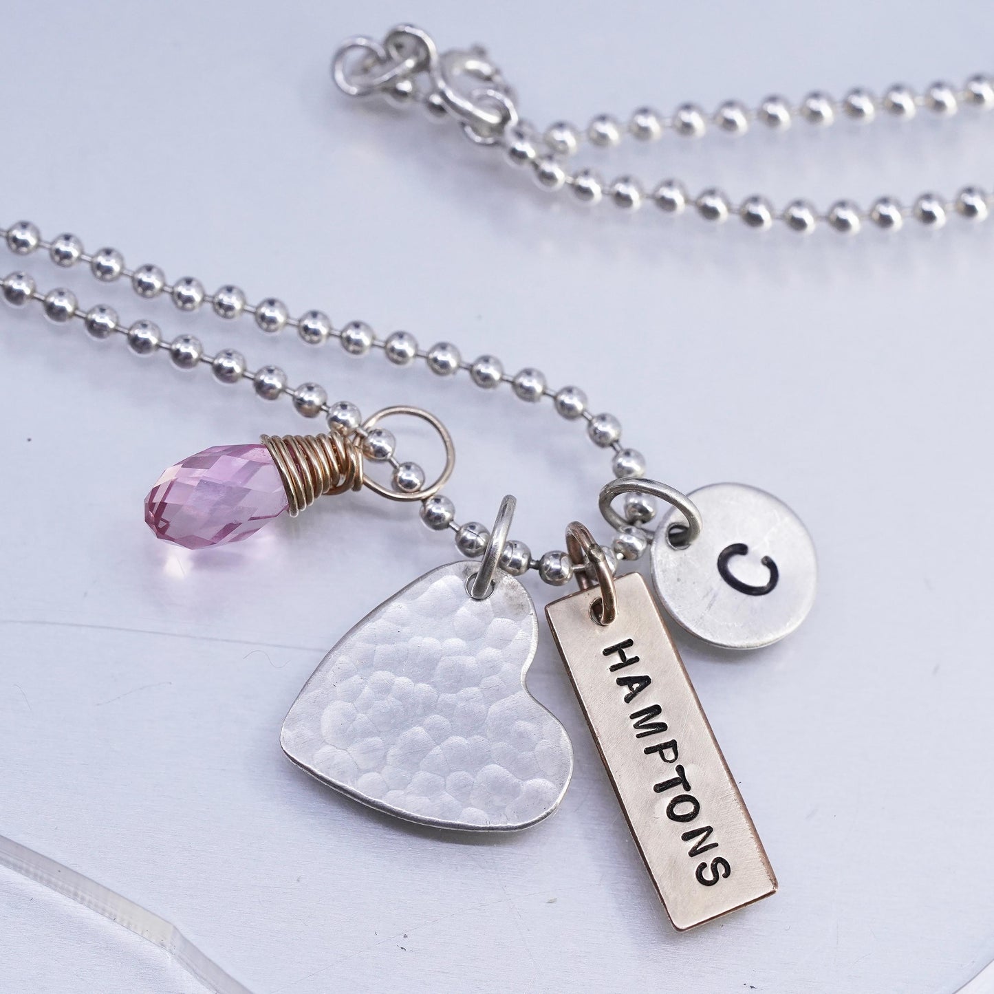 18" Jennywear Jewelry Sterling 925 silver necklace Hampton C tag charms crystal