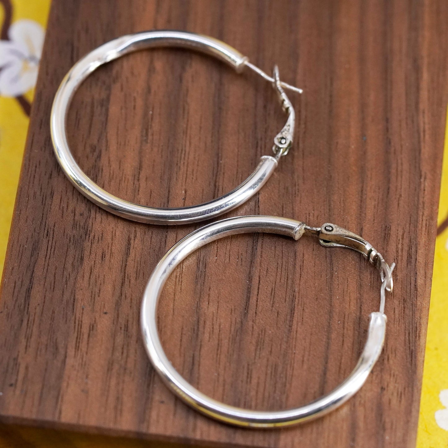 1.5”, (Dented) Sterling silver handmade hoop earrings, 925 huggie