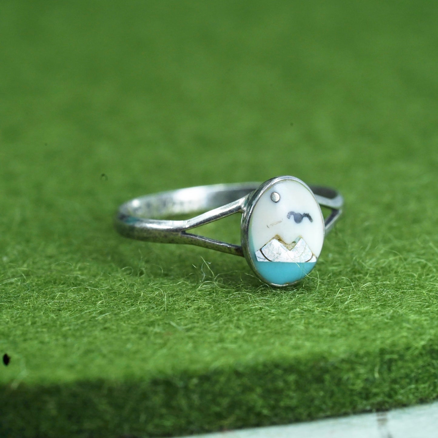 Size 6.75, Mexican Sterling silver ring, 925 silver stackable band landscape