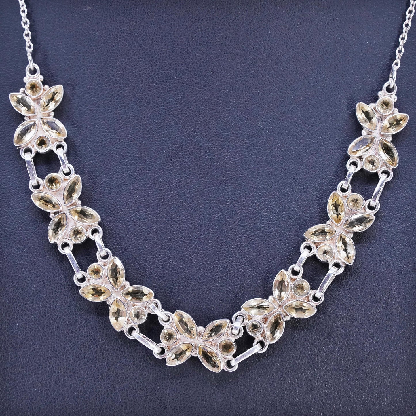 17+1", Sterling 925 silver circle chain necklace citrine butterfly pendant