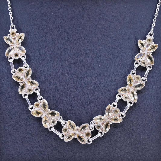 17+1", Sterling 925 silver circle chain necklace citrine butterfly pendant