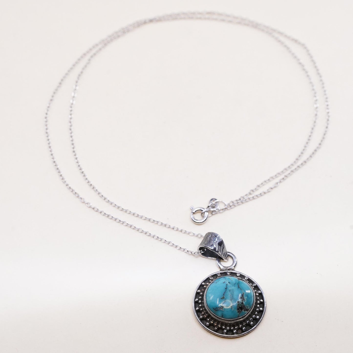 18", Southwestern Sterling silver necklace, 925 circle turquoise round pendant