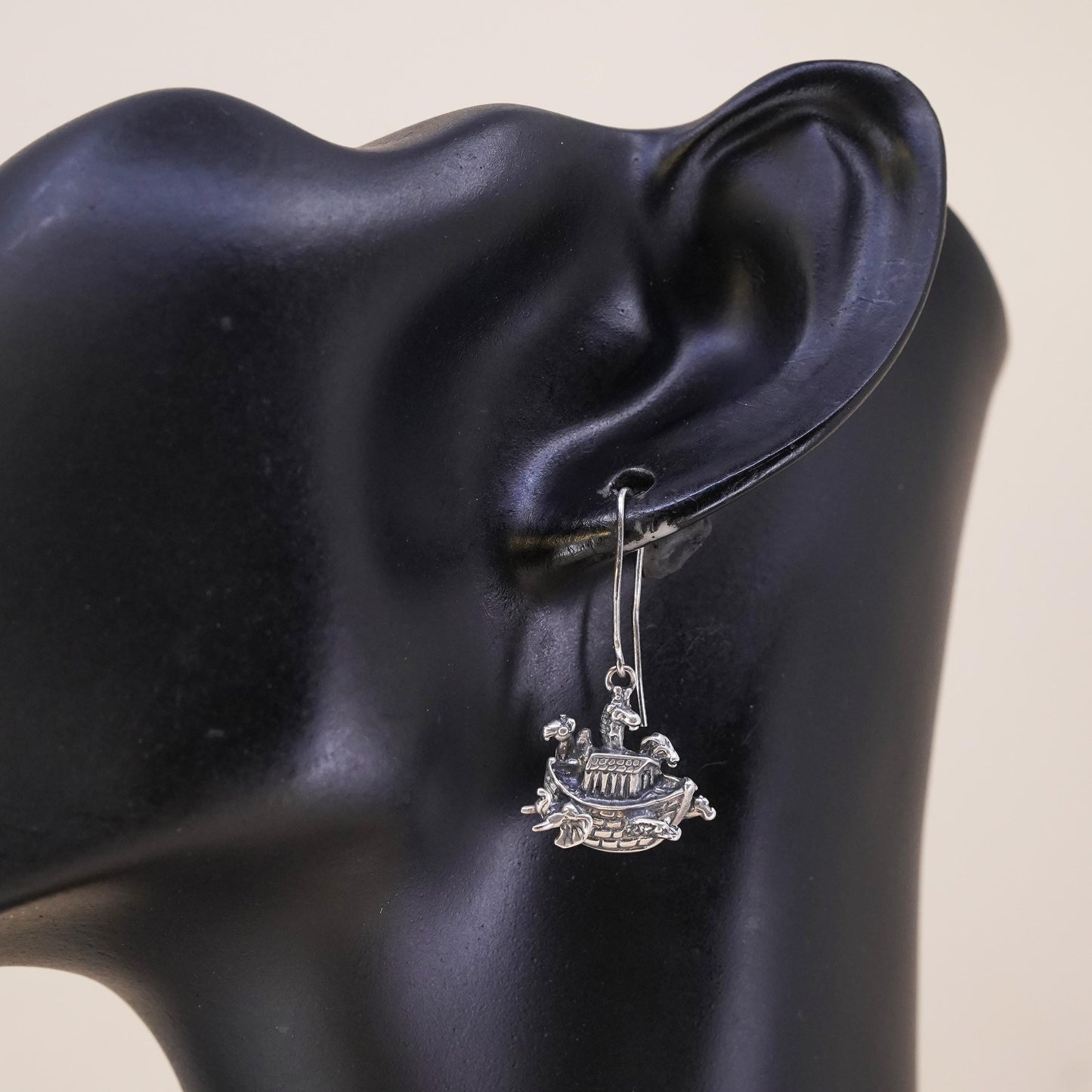 sterling silver single earring 925 Noah’s Ark boat charm zebra elephant giraffe