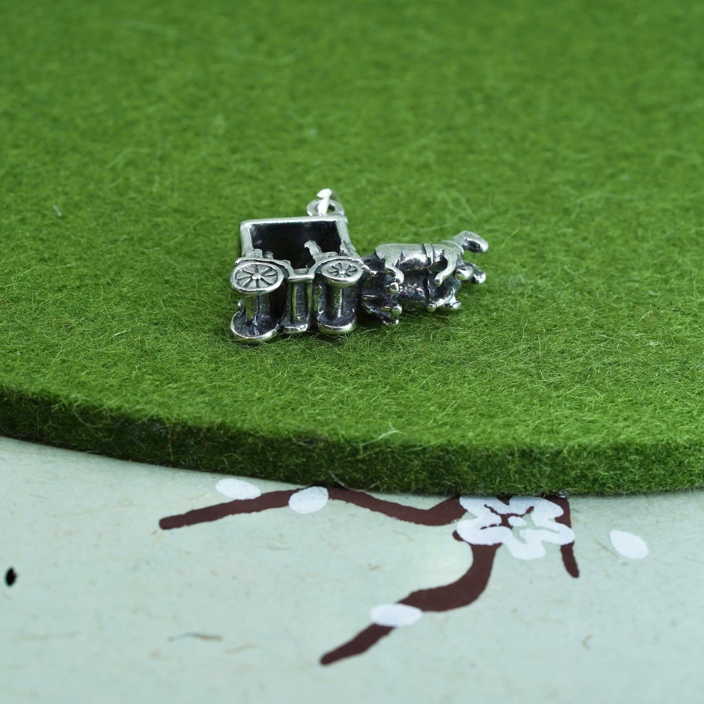 vintage Sterling silver handmade pendant, 925 Horse wagon charm