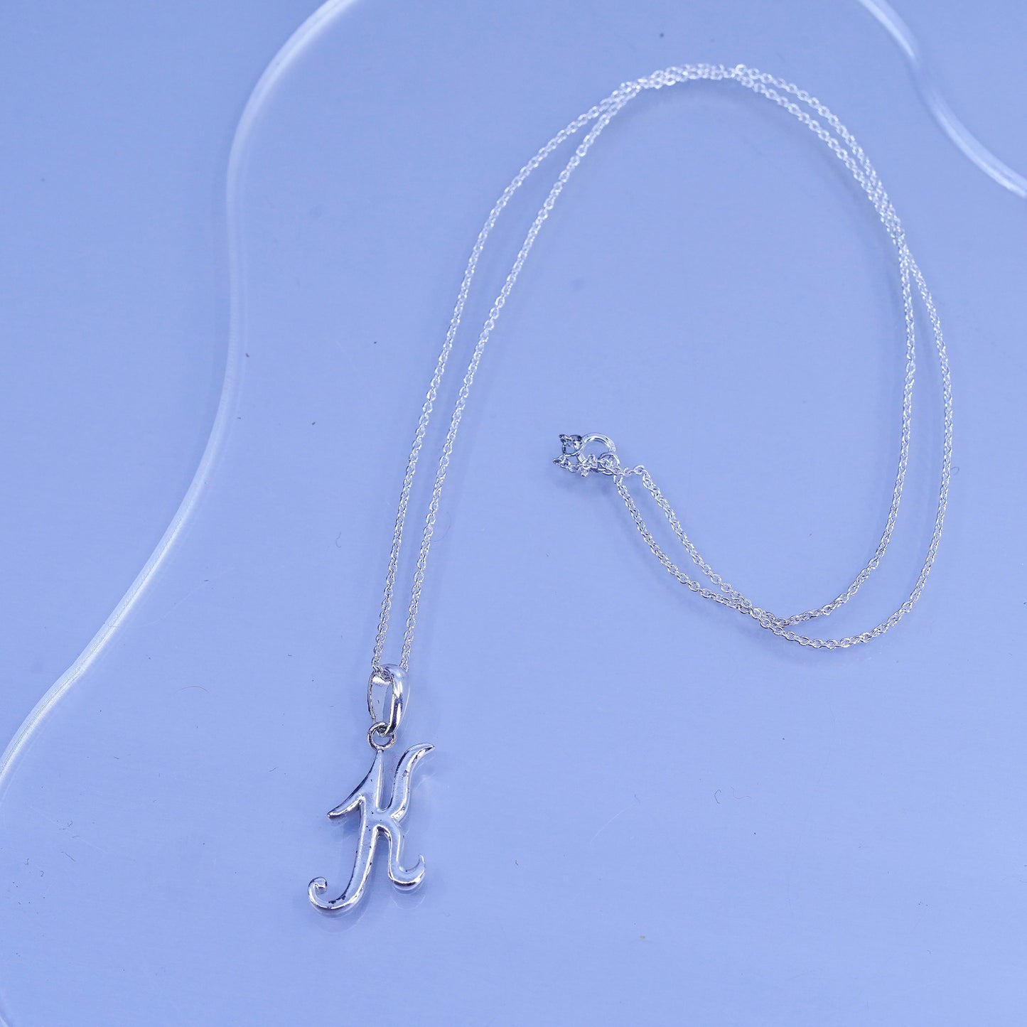 18”, vintage Sterling silver necklace, 925 circle chain with letter K pendant