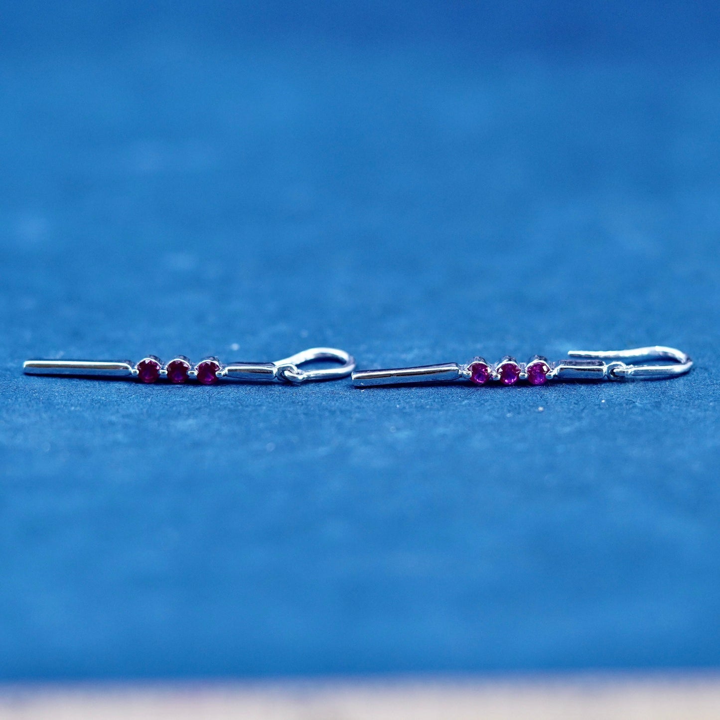 Vintage Designer Elle sterling 925 silver long earrings with ruby inlay