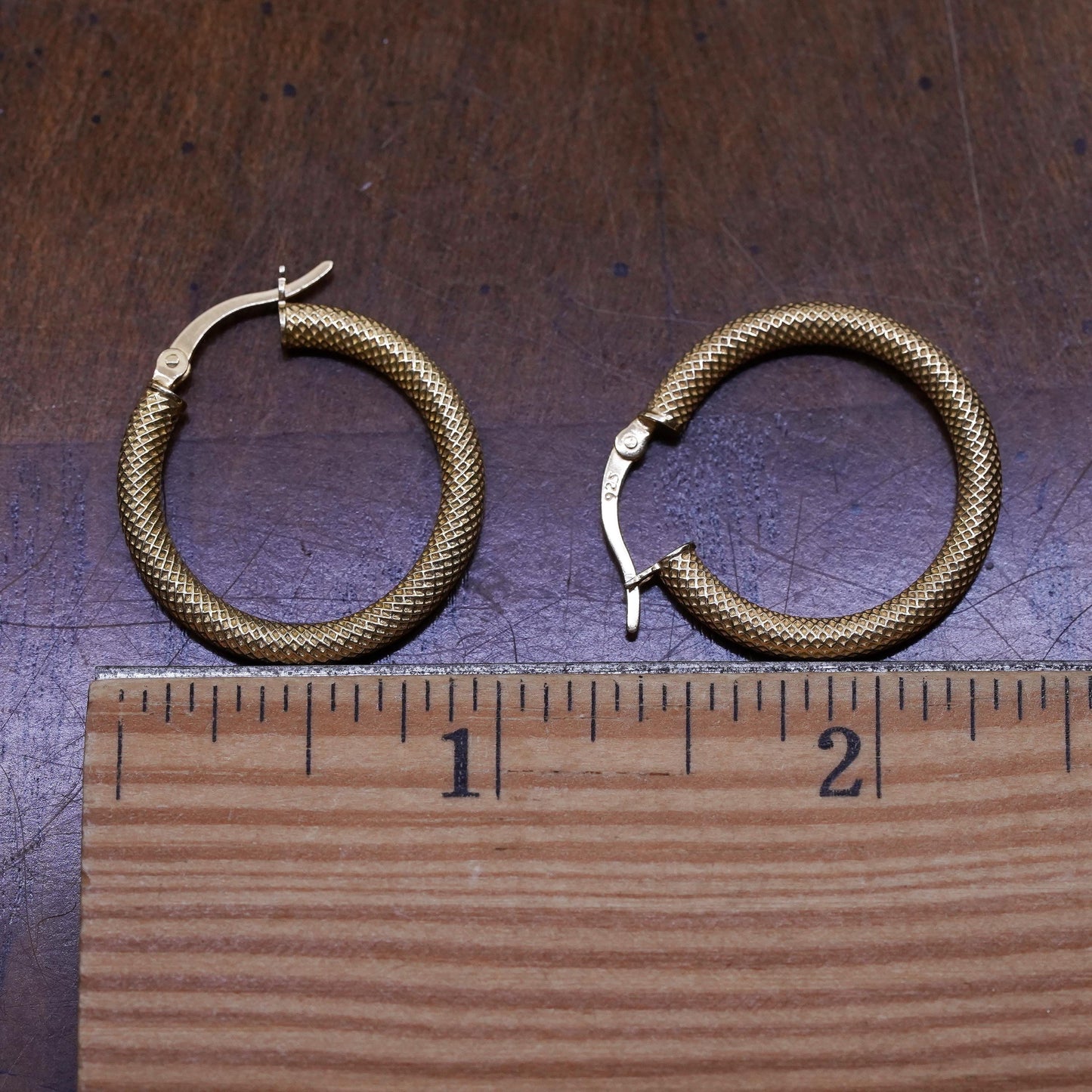 0.75”, Vintage Italian vermeil gold over Sterling silver earrings, 925 hoops
