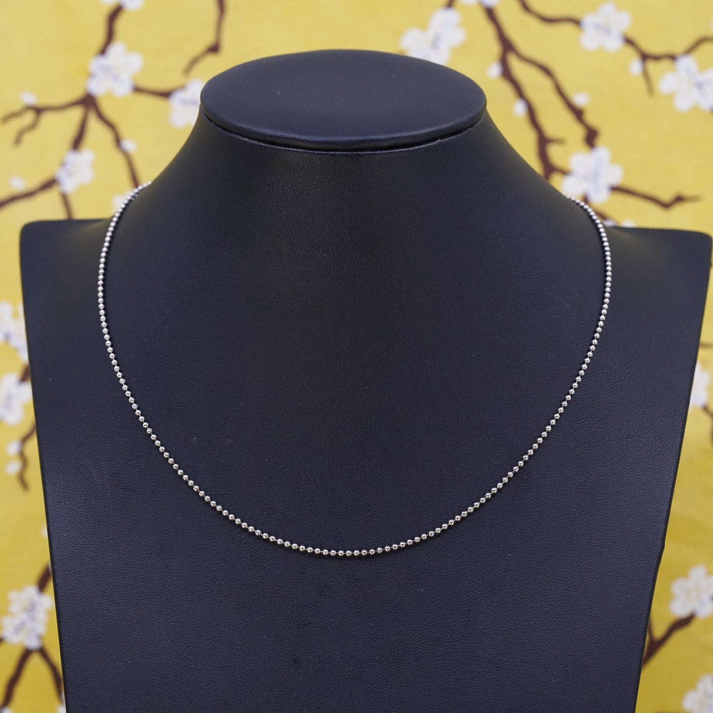 16”, 1mm, vintage Sterling silver beads necklace, Italy 925 curb chain beads