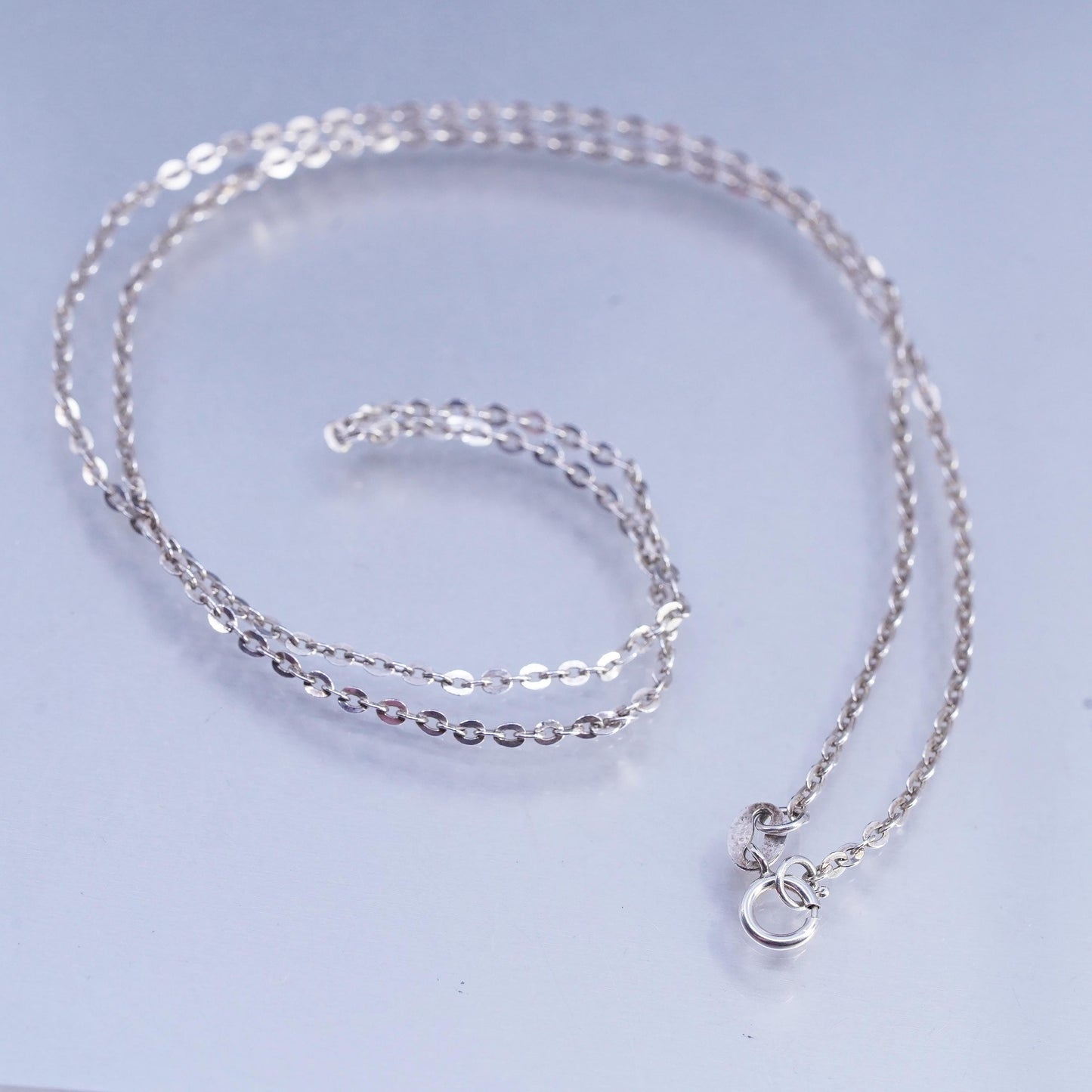 18" 2mm, vintage Italy Sterling 925 silver flatten circle chain necklace