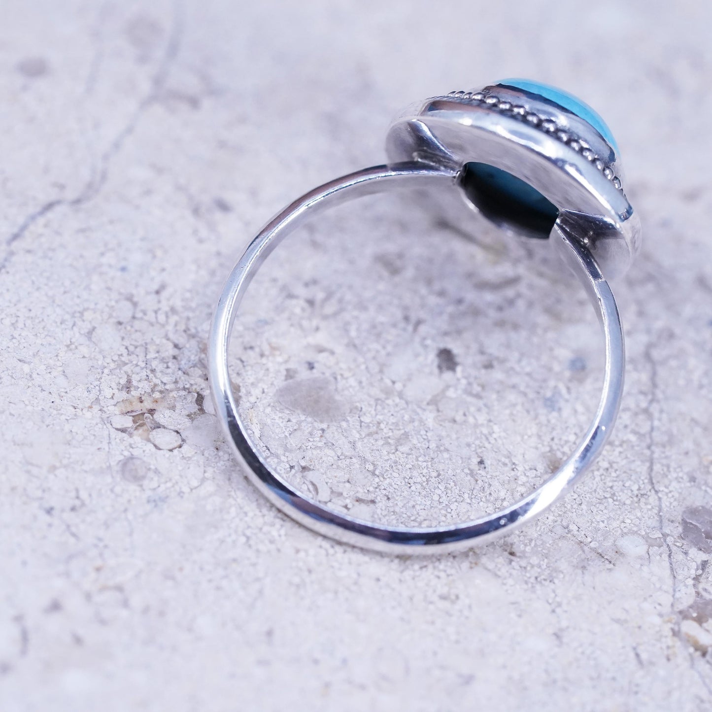 Size 10, vintage Sterling 925 silver handmade ring with turquoise and cable