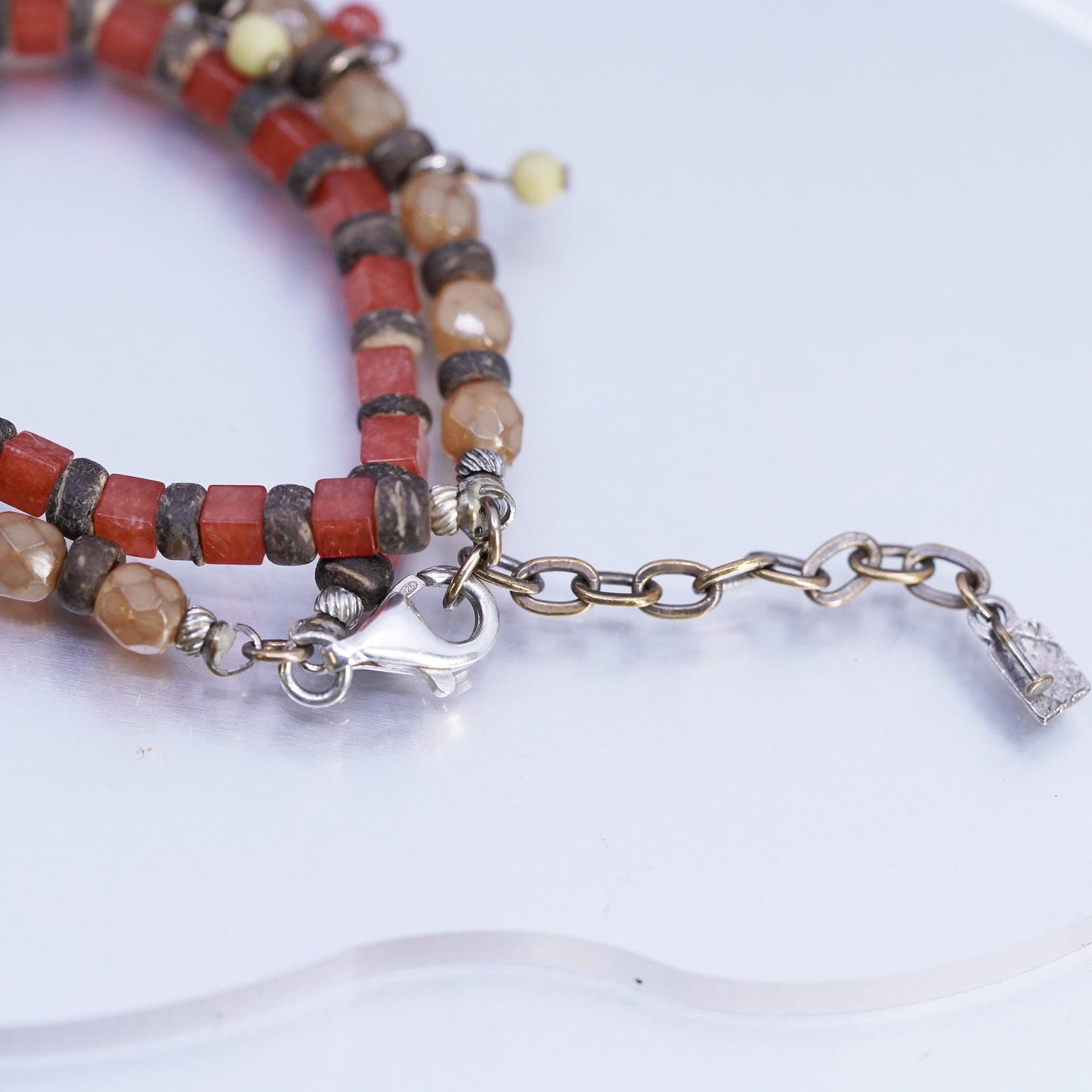 7+2", VTG Double Strands Sterling 925 Silver Bracelet, carnelian citrine beads