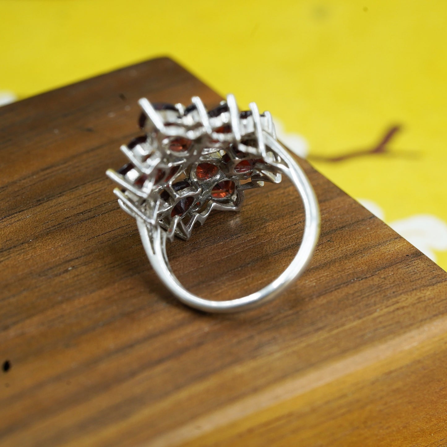 Size 8, vintage Sterling 925 silver handmade ring with cluster ruby