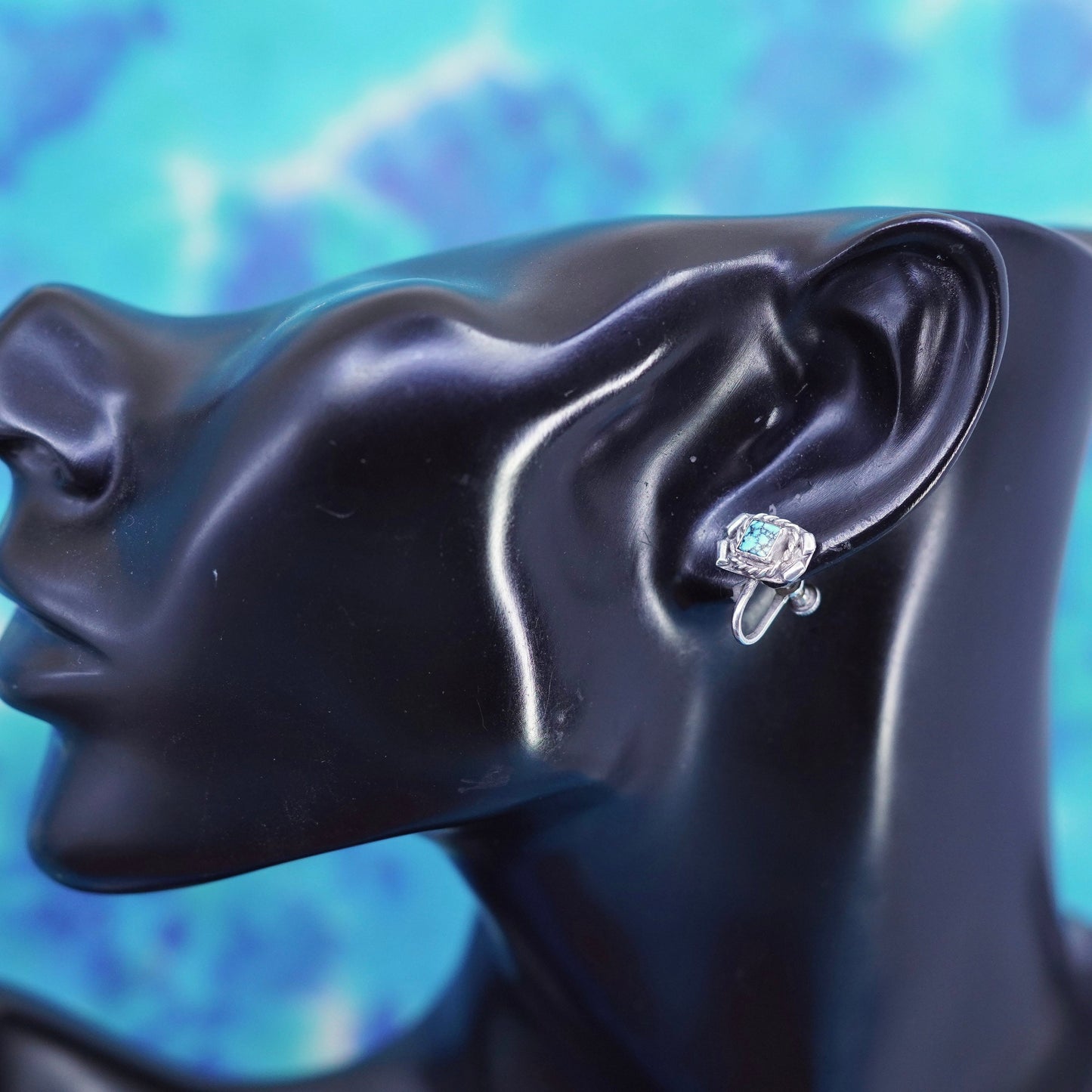 Native American Sterling silver screw back earrings spiderwebbed turquoise