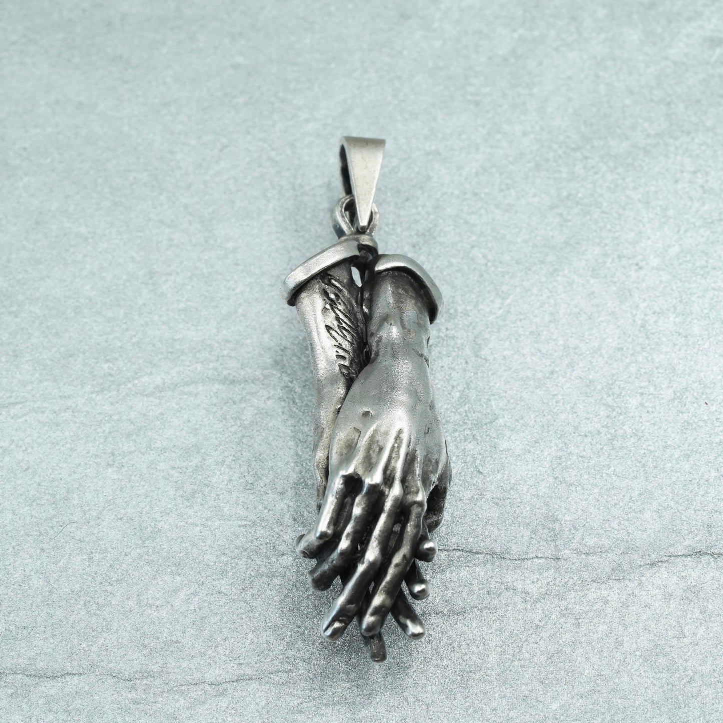 Vintage Italian matte Sterling 925 silver pendant, prayer hands