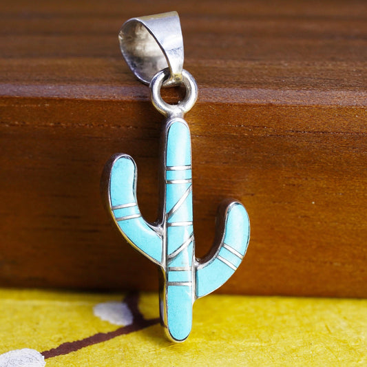 Native American Sterling 925 silver double sided Pendant, Navajo Saguaro Cactus