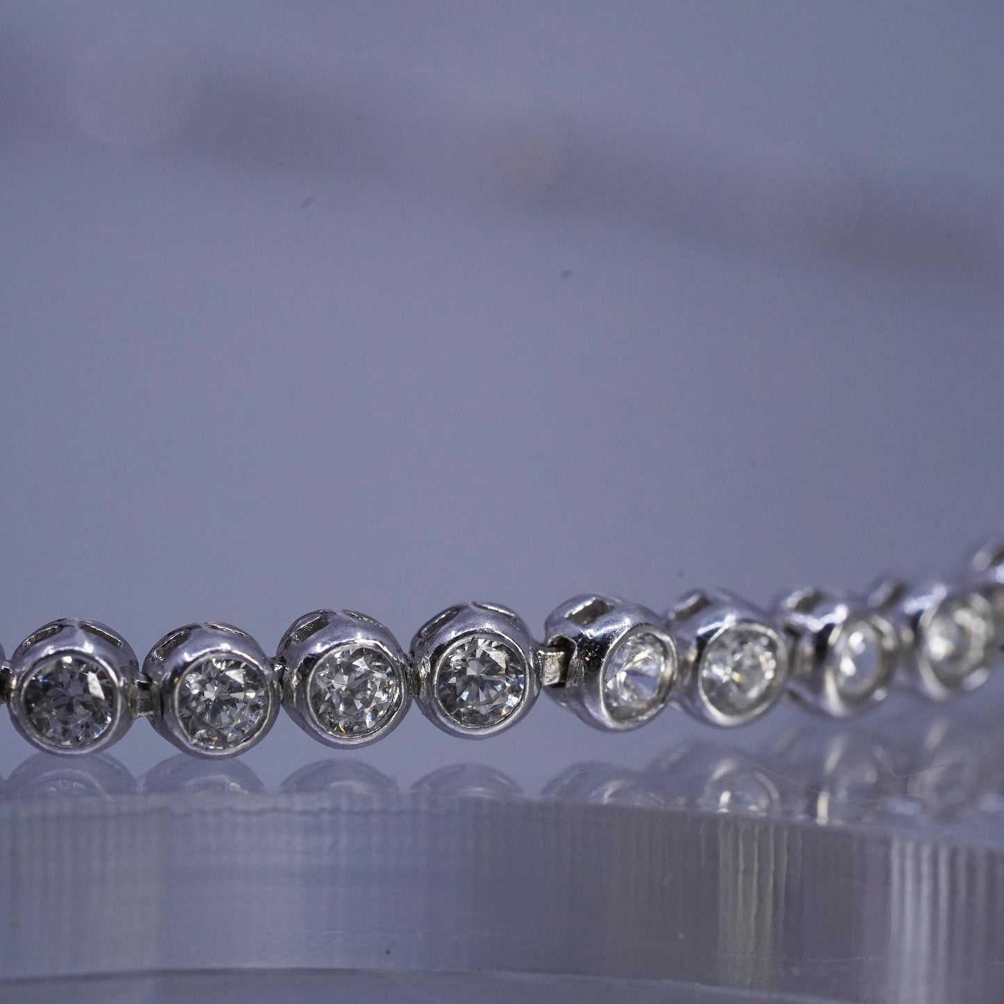 Size adjustable. Sterling 925 silver tennis bracelet, box chain cluster cz bar