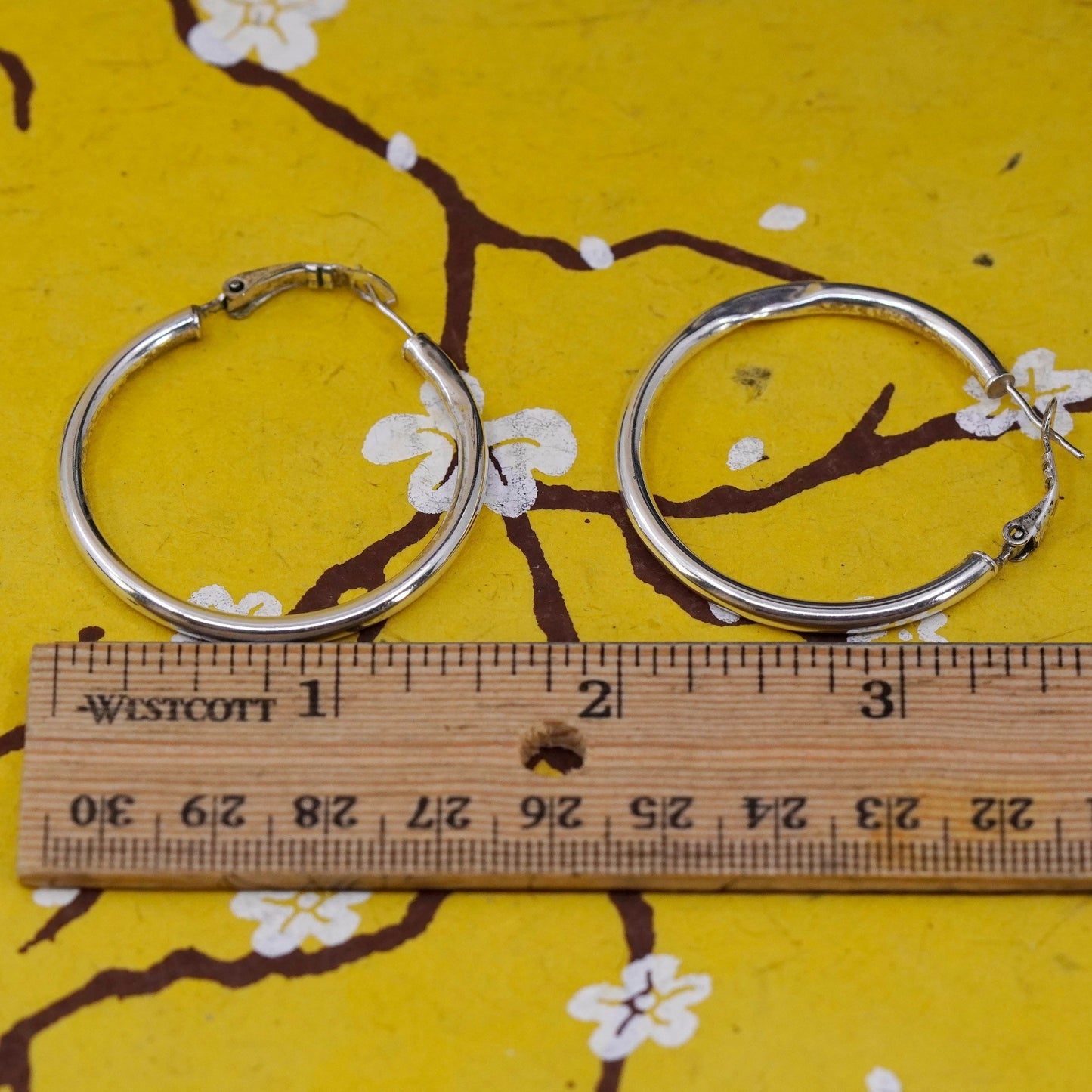 1.5”, (Dented) Sterling silver handmade hoop earrings, 925 huggie