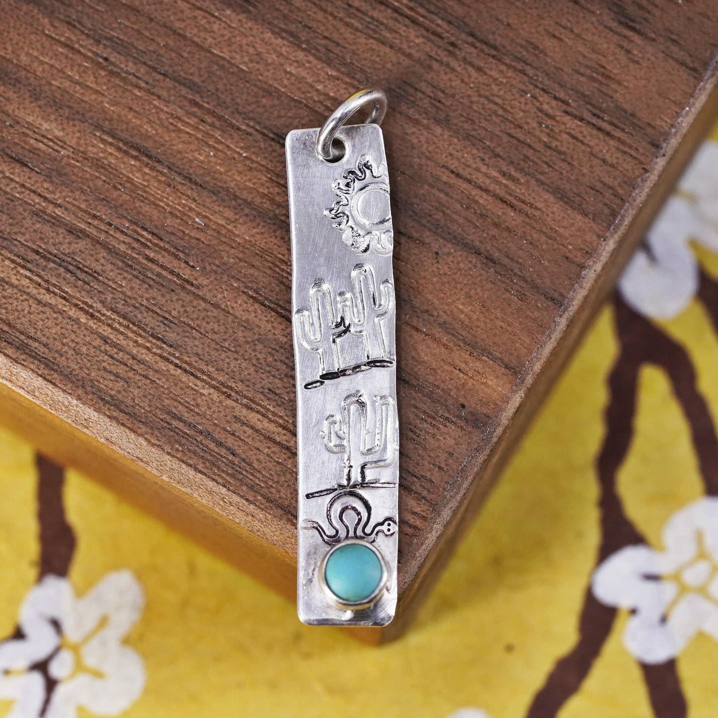 Native American handmade sterling 925 silver tag charm pendant with turquoise