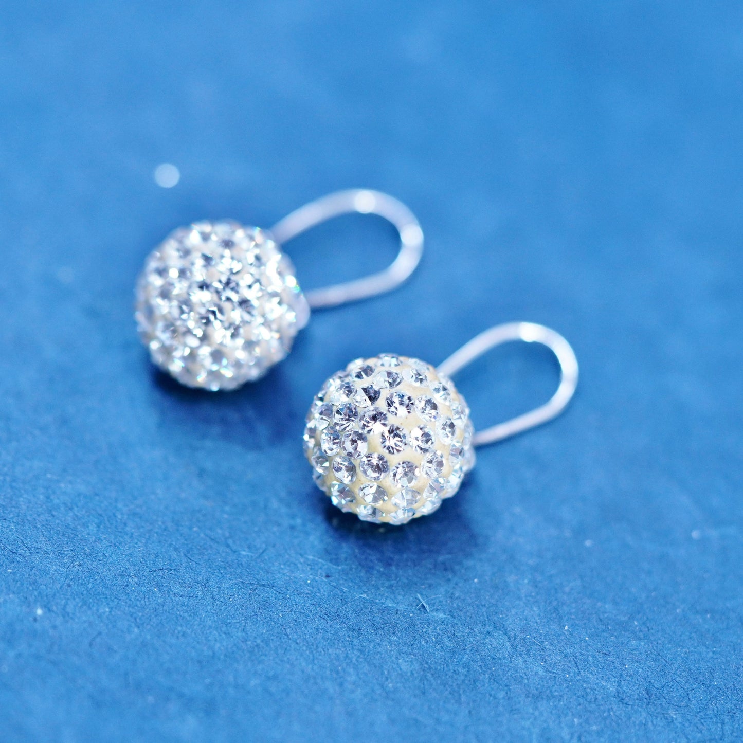 Vintage sterling 925 silver handmade bead earrings with cluster Cz