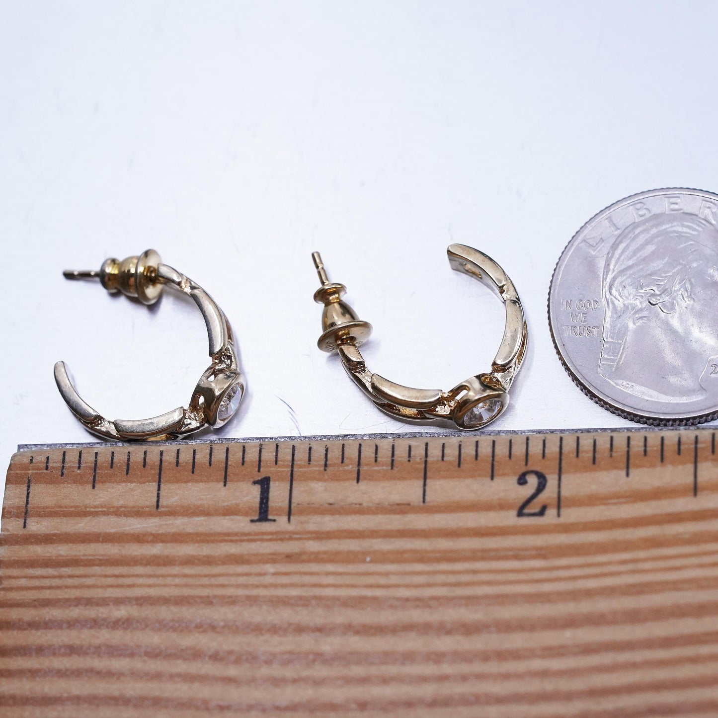 0.75", VTG vermeil gold plated Sterling silver earrings, 925 huggie studs cz
