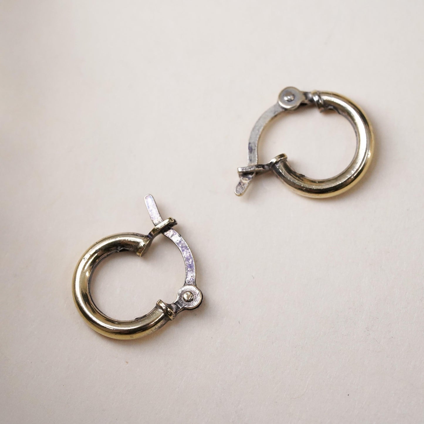 10mm, Vintage gold over sterling silver loop earrings, fine 925 silver hoops