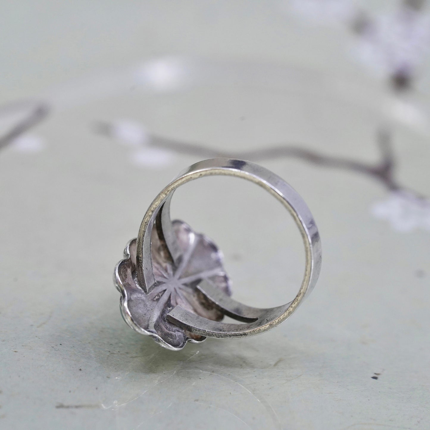 Size 6.25, Native American bell post sterling silver ring, 925 band turquoise