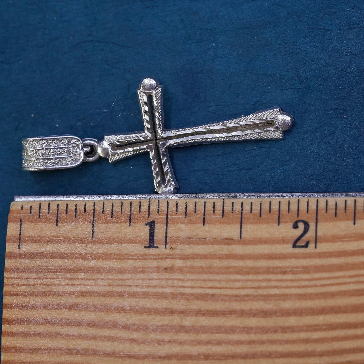 Vintage Sterling silver Handmade charm, 925 textured cross pendant