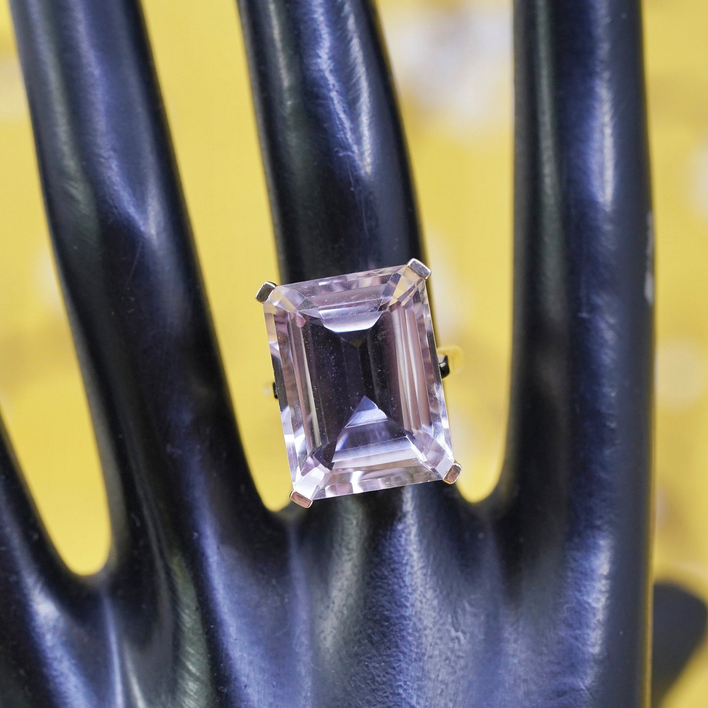 Size 6, Sterling silver cocktail ring, rose gold over 925 with amethyst crystal