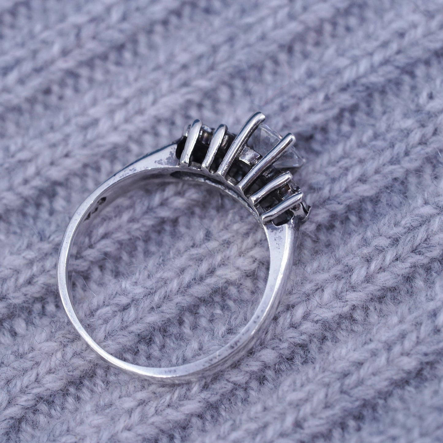 Size 10, vintage Sterling 925 silver engagement ring with cluster Cz around