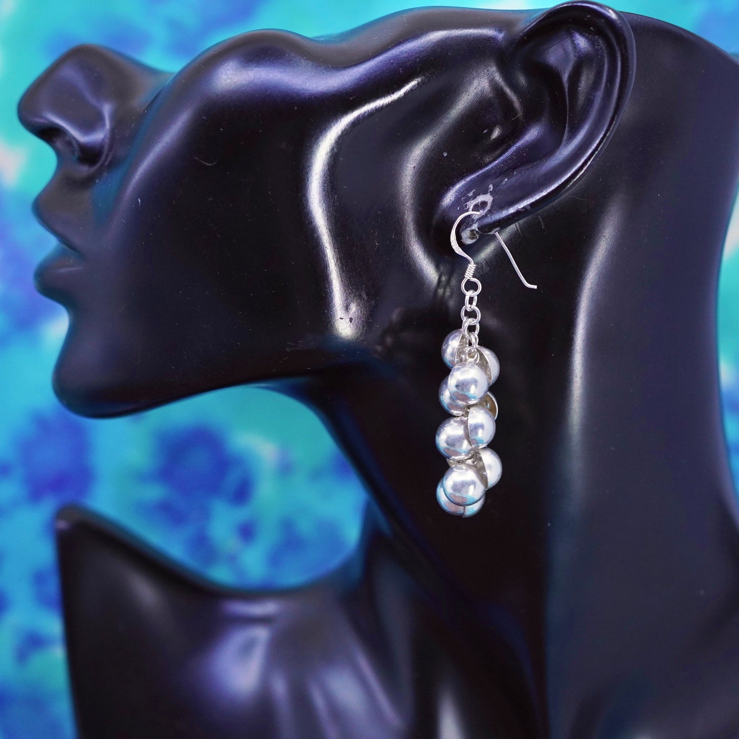 Vintage Sterling silver handmade earrings, 925 cluster discs