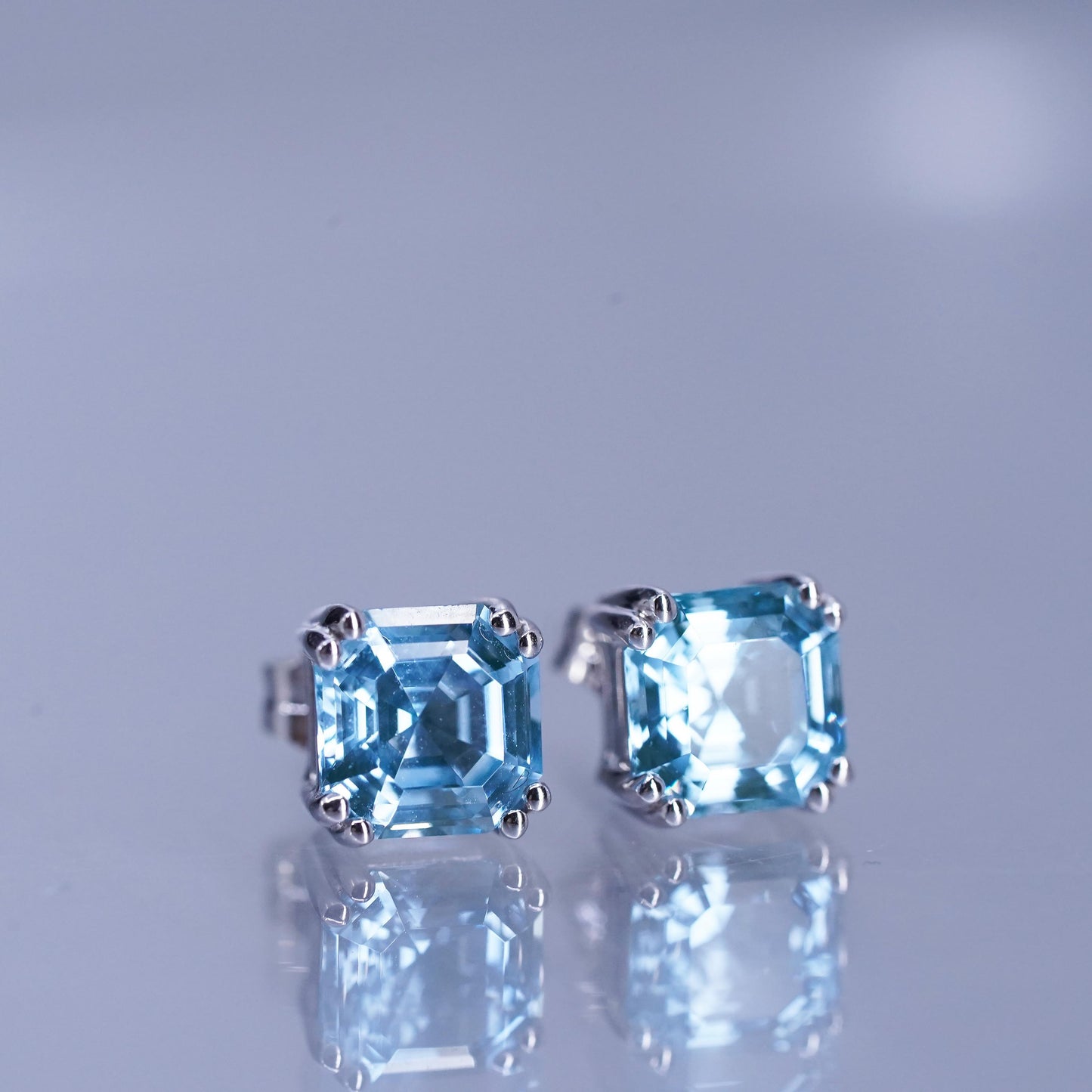 Vintage Sterling 925 silver earrings, studs with square topaz inlay