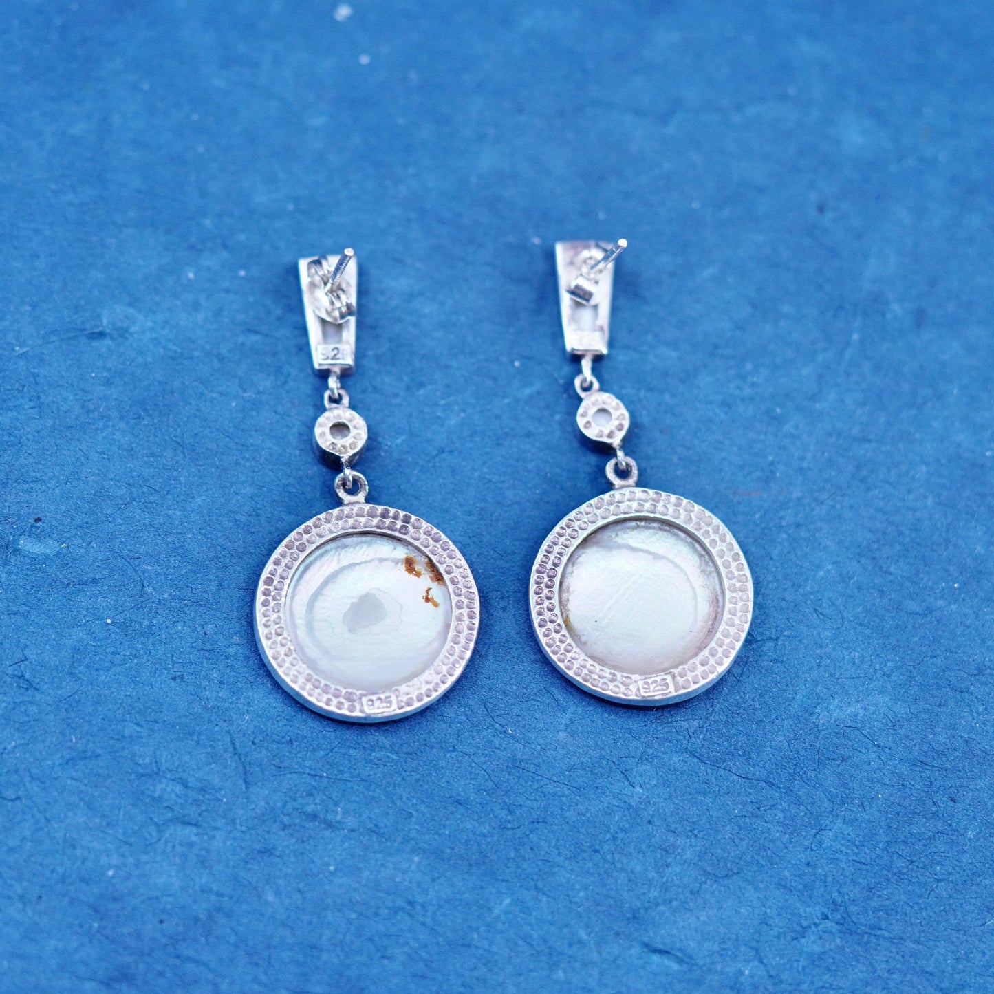 Vintage Sterling 925 silver handmade earrings with round jadeite