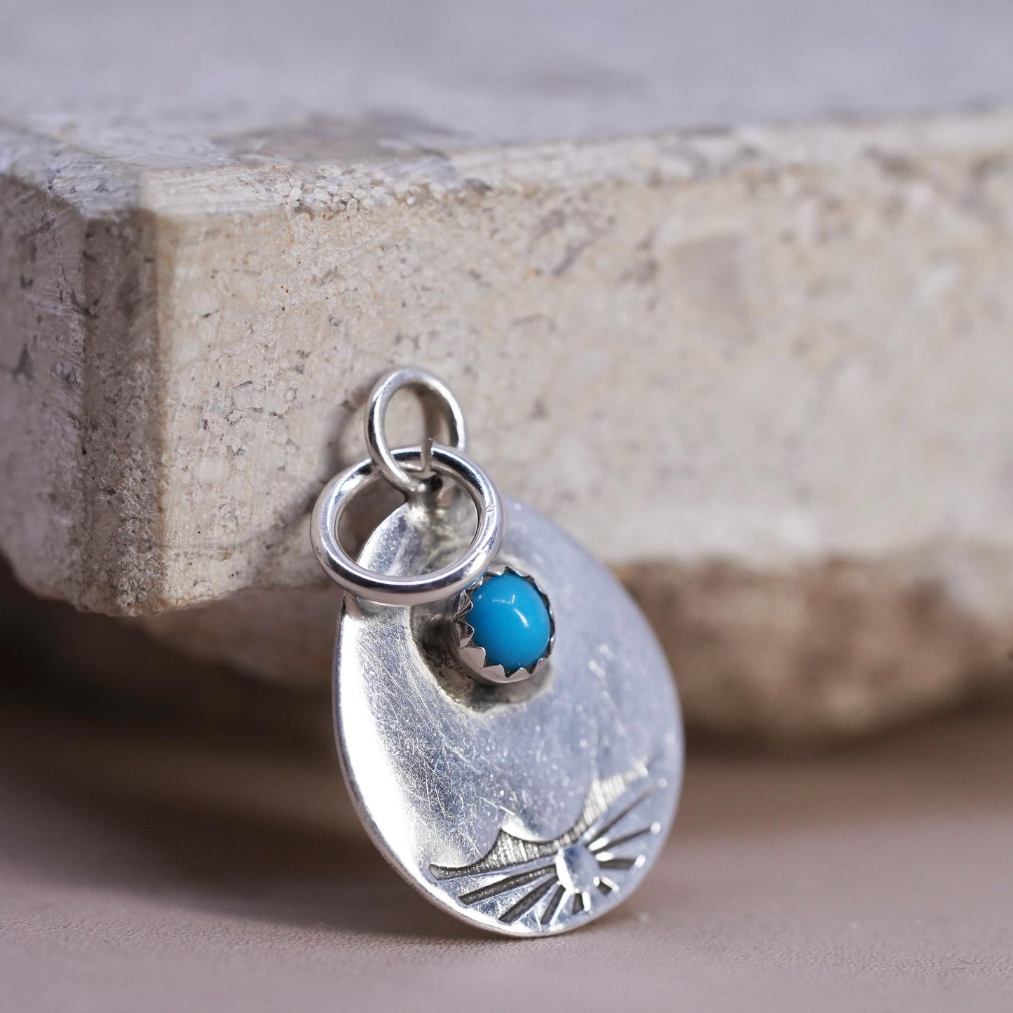 Vintage Native American Sterling silver pendant, 925 turquoise teardrop charm