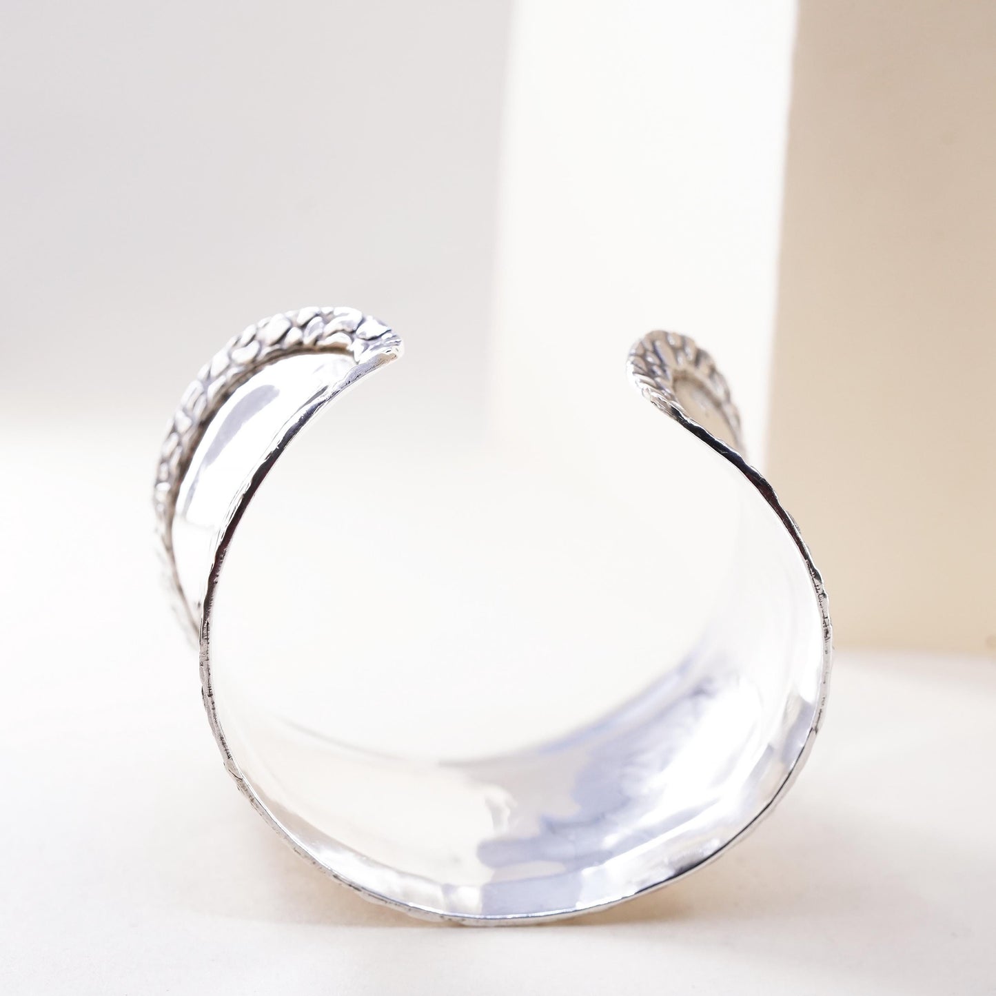 6.5", southwestern Sterling 925 silver Bracelet floral texture trim, wide cuff