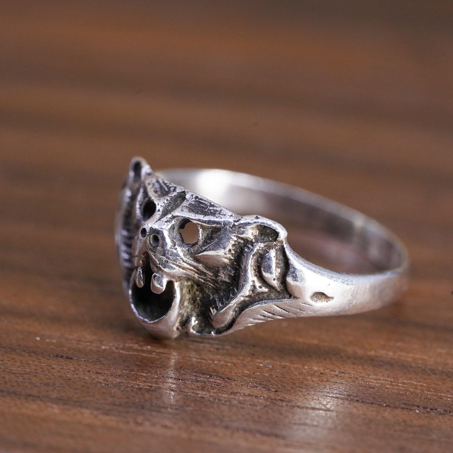 Size 6.5, VTG Sterling Silver 925 Bat Ring, Gothic Vampire Bat Statement Ring