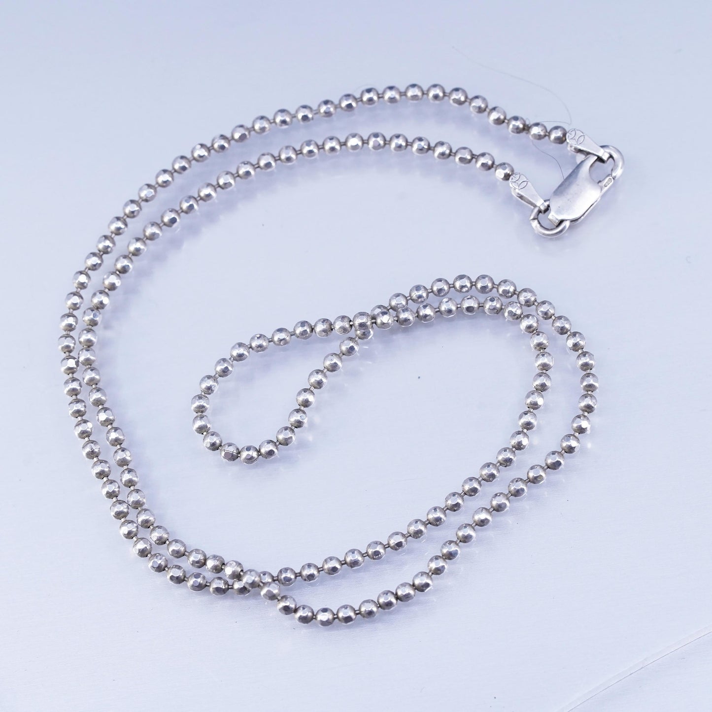 18” 1.6mm, vintage Italian Sterling 925 silver bead chain necklace